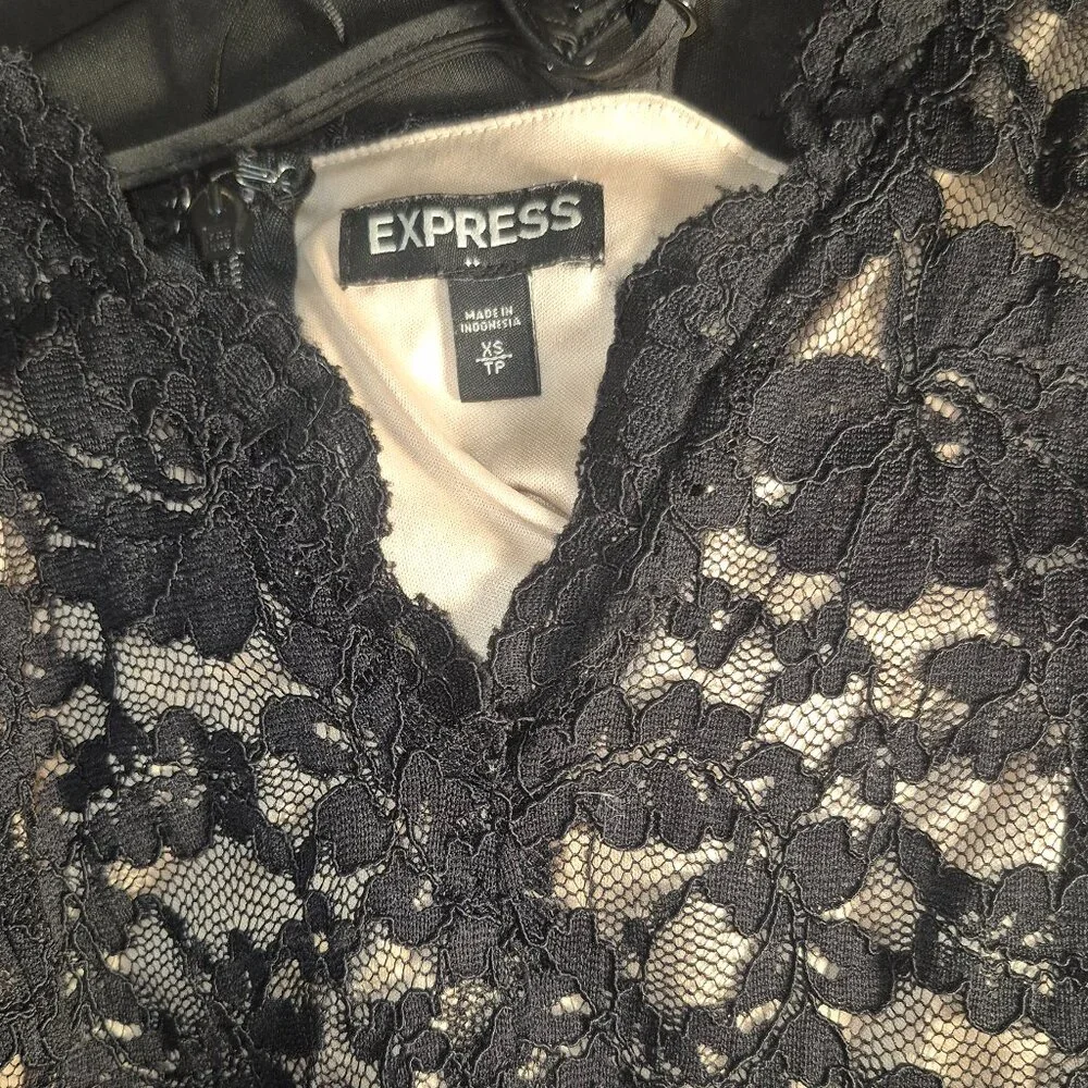 EXPRESS sleeveless Pantsuit, Black with lace and dress pant bottom, size XS tall - Picture 15 of 16